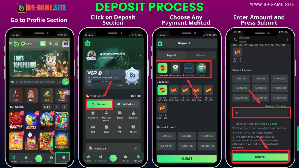 B9 Game Deposit Process